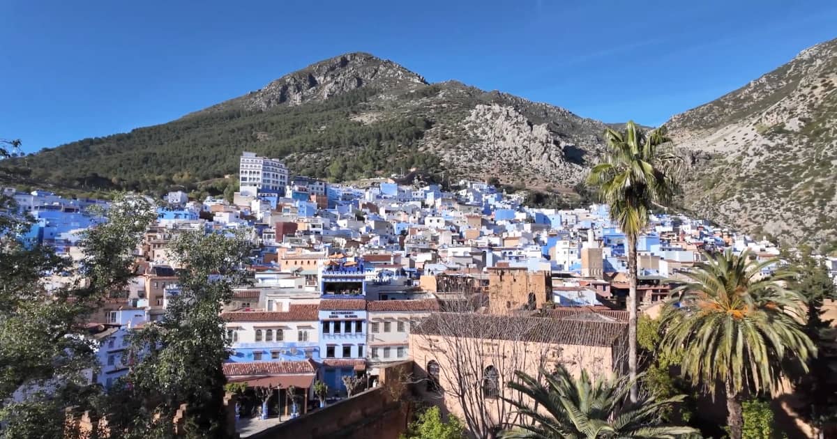 Chefchaouen, Morocco – top destination on best Morocco tours with blue buildings and mountain views.