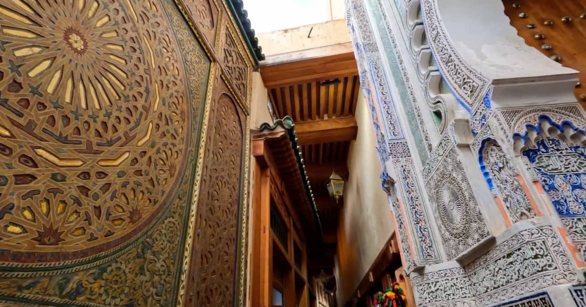 Charming street in Fez with intricate Moroccan ornaments - Best Morocco Tours highlight.