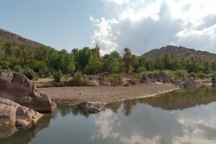 Fint Oasis river palm trees Ouarzazate Morocco landscape
Title:
River landscape in Fint Oasis
Caption:
Peaceful river flowing through the green oasis of Fint near Ouarzazate