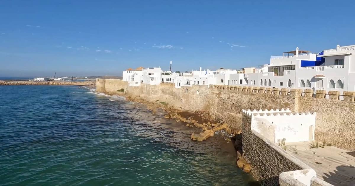 Panoramic view from the ancient ramparts of Asilah, overlooking the town and coastline.