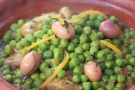 Moroccan beef tagine with green peas served during a cooking class in Agadir