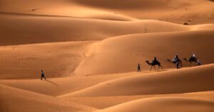 Erg Chebbi – Golden Sahara Sunset view over sand dunes in Erg Chebbi, Sahara Desert