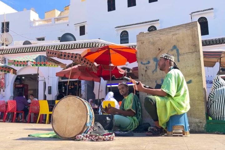 Main square of Moulay Idriss Zerhoun with traditional Moroccan buildings