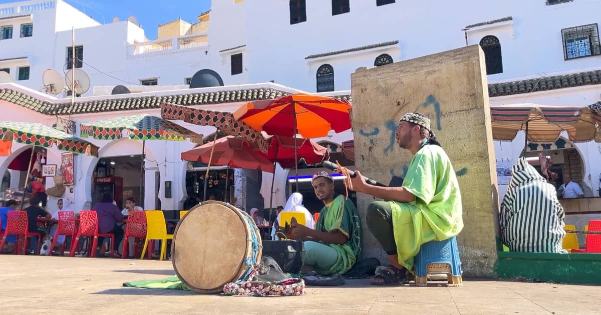 Main square of Moulay Idriss Zerhoun with traditional Moroccan buildings