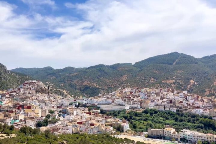 Scenic panoramic view of Moulay Idriss Zerhoun hillside town in Morocco