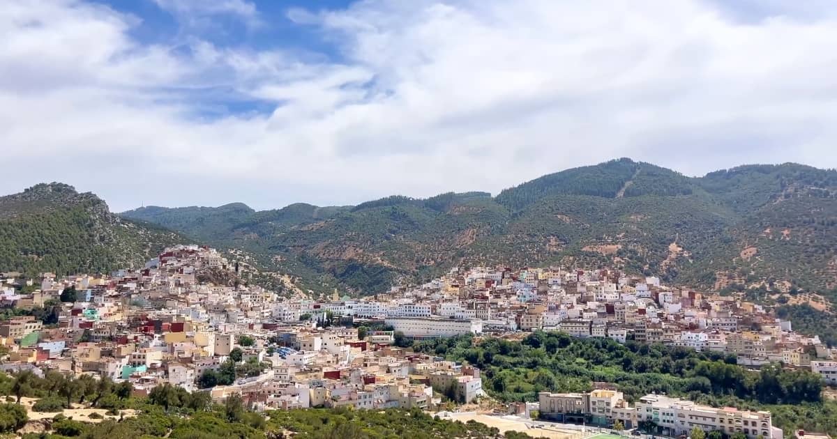 Scenic panoramic view of Moulay Idriss Zerhoun hillside town in Morocco