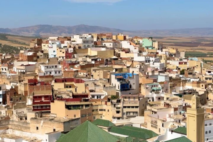 Scenic view of Moulay Idriss Zerhoun medina and countryside