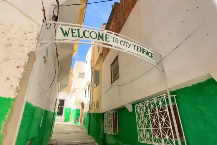 Welcome to Moulay Idriss Zerhoun terrace viewpoint overlooking the holy town in Morocco
