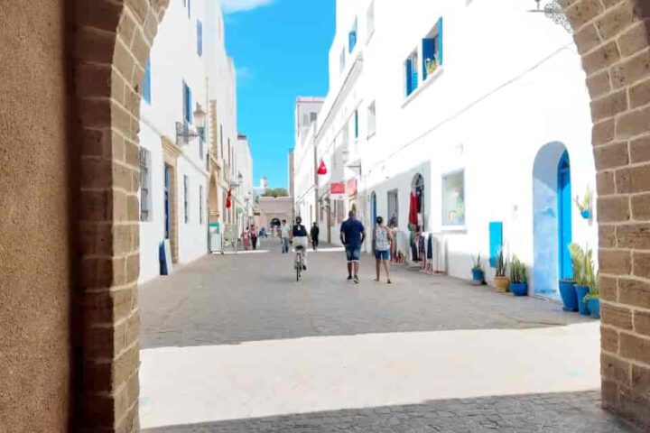 Essaouira medina street inside blue doors Morocco
